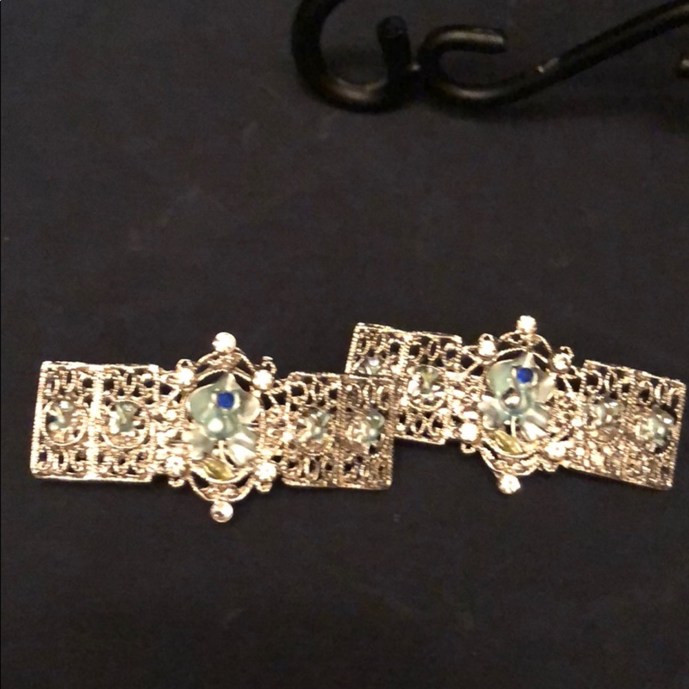 Silver and Blue Rose Barrettes